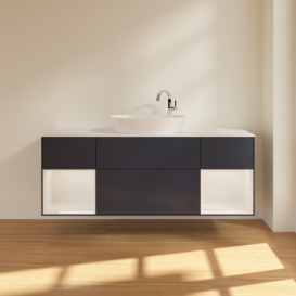Тумба под раковину Villeroy & Boch Finion 160х50,1 см с подсветкой МДФ темно-синий матовый лак/стекло белое матовое F981GFHG