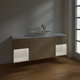 Тумба под раковину Villeroy & Boch Finion 160х50,1 см с подсветкой МДФ шпон дуба/стекло белое матовое F981GFPC