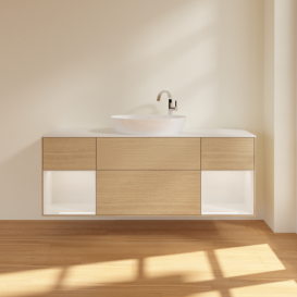 Тумба под раковину Villeroy & Boch Finion 160х50,1 см с подсветкой МДФ шпон дуба/стекло белое матовое F981GFPC