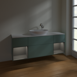 Тумба под раковину Villeroy & Boch Finion 160х50,1 см с подсветкой МДФ оливковый матовый лак/стекло белое матовое F981GKGM