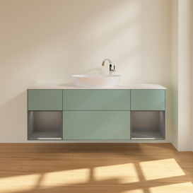 Тумба под раковину Villeroy & Boch Finion 160х50,1 см с подсветкой МДФ оливковый матовый лак/стекло белое матовое F981GKGM