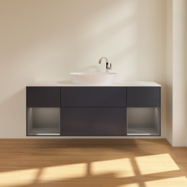 Тумба под раковину Villeroy & Boch Finion 160х50,1 см с подсветкой МДФ темно-синий матовый лак/стекло белое матовое F981GKHG