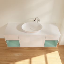 Тумба под раковину Villeroy & Boch Finion 160х50,1 см с подсветкой МДФ глянцевый белый лак/стекло белое матовое F981GMGF