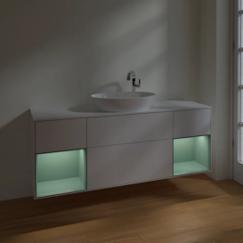 Тумба под раковину Villeroy & Boch Finion 160х50,1 см с подсветкой МДФ глянцевый белый лак/стекло белое матовое F981GMGF