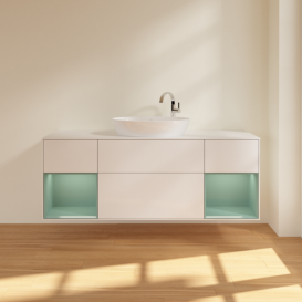 Тумба под раковину Villeroy & Boch Finion 160х50,1 см с подсветкой МДФ глянцевый белый лак/стекло белое матовое F981GMGF