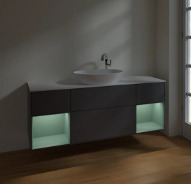 Тумба под раковину Villeroy & Boch Finion 160х50,1 см с подсветкой МДФ антрацит матовый лак/стекло белое матовое F981GMGK