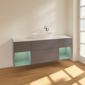 Тумба под раковину Villeroy & Boch Finion 160х50,1 см с подсветкой МДФ антрацит матовый лак/стекло белое матовое F981GMGK