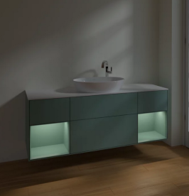 Тумба под раковину Villeroy & Boch Finion 160х50,1 см с подсветкой МДФ оливковый матовый лак/стекло белое матовое F981GMGM