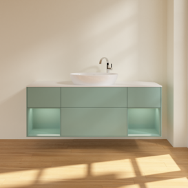 Тумба под раковину Villeroy & Boch Finion 160х50,1 см с подсветкой МДФ оливковый матовый лак/стекло белое матовое F981GMGM