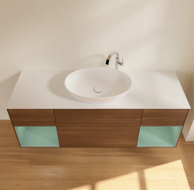 Тумба под раковину Villeroy & Boch Finion 160х50,1 см с подсветкой МДФ шпон грецкого ореха/стекло белое матовое F981GMGN