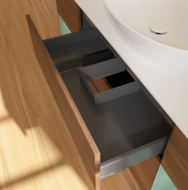 Тумба под раковину Villeroy & Boch Finion 160х50,1 см с подсветкой МДФ шпон грецкого ореха/стекло белое матовое F981GMGN