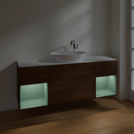 Тумба под раковину Villeroy & Boch Finion 160х50,1 см с подсветкой МДФ шпон грецкого ореха/стекло белое матовое F981GMGN