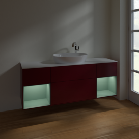 Тумба под раковину Villeroy & Boch Finion 160х50,1 см с подсветкой МДФ пион матовый лак/стекло белое матовое F981GMHB