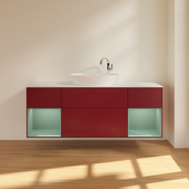 Тумба под раковину Villeroy & Boch Finion 160х50,1 см с подсветкой МДФ пион матовый лак/стекло белое матовое F981GMHB