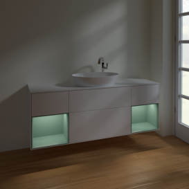 Тумба под раковину Villeroy & Boch Finion 160х50,1 см с подсветкой МДФ белый матовый лак/стекло белое матовое F981GMMT