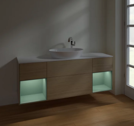 Тумба под раковину Villeroy & Boch Finion 160х50,1 см с подсветкой МДФ шпон дуба/стекло белое матовое F981GMPC