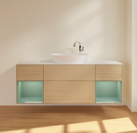 Тумба под раковину Villeroy & Boch Finion 160х50,1 см с подсветкой МДФ шпон дуба/стекло белое матовое F981GMPC