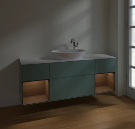 Тумба под раковину Villeroy & Boch Finion 160х50,1 см с подсветкой МДФ оливковый матовый лак/стекло белое матовое F981GNGM