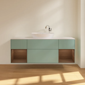 Тумба под раковину Villeroy & Boch Finion 160х50,1 см с подсветкой МДФ оливковый матовый лак/стекло белое матовое F981GNGM