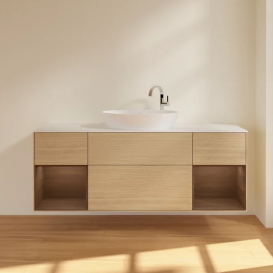 Тумба под раковину Villeroy & Boch Finion 160х50,1 см с подсветкой МДФ шпон дуба/стекло белое матовое F981GNPC