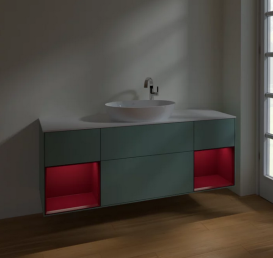 Тумба под раковину Villeroy & Boch Finion 160х50,1 см с подсветкой МДФ оливковый матовый лак/стекло белое матовое F981HBGM