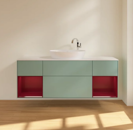 Тумба под раковину Villeroy & Boch Finion 160х50,1 см с подсветкой МДФ оливковый матовый лак/стекло белое матовое F981HBGM