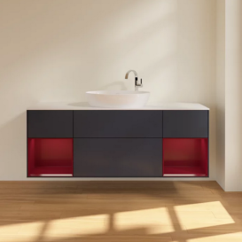 Тумба под раковину Villeroy & Boch Finion 160х50,1 см с подсветкой МДФ темно-синий матовый лак/стекло белое матовое F981HBHG