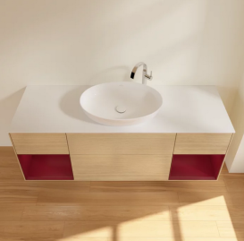 Тумба под раковину Villeroy & Boch Finion 160х50,1 см с подсветкой МДФ шпон дуба/стекло белое матовое F981HBPC