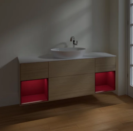 Тумба под раковину Villeroy & Boch Finion 160х50,1 см с подсветкой МДФ шпон дуба/стекло белое матовое F981HBPC