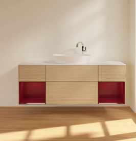 Тумба под раковину Villeroy & Boch Finion 160х50,1 см с подсветкой МДФ шпон дуба/стекло белое матовое F981HBPC