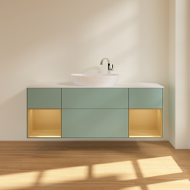 Тумба под раковину Villeroy & Boch Finion 160х50,1 см с подсветкой МДФ оливковый матовый лак/стекло белое матовое F981HFGM