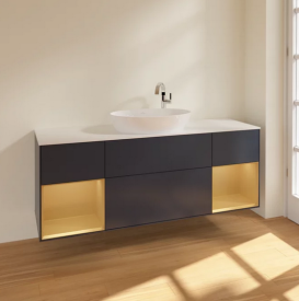 Тумба под раковину Villeroy & Boch Finion 160х50,1 см с подсветкой МДФ темно-синий матовый лак/стекло белое матовое F981HFHG