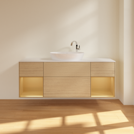 Тумба под раковину Villeroy & Boch Finion 160х50,1 см с подсветкой МДФ шпон дуба/стекло белое матовое F981HFPC