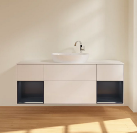 Тумба под раковину Villeroy & Boch Finion 160х50,1 см с подсветкой МДФ глянцевый белый лак/стекло белое матовое F981HGGF