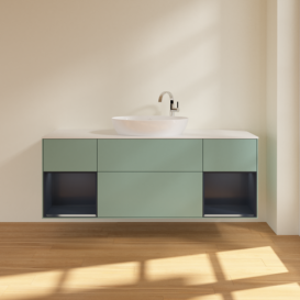 Тумба под раковину Villeroy & Boch Finion 160х50,1 см с подсветкой МДФ оливковый матовый лак/стекло белое матовое F981HGGM