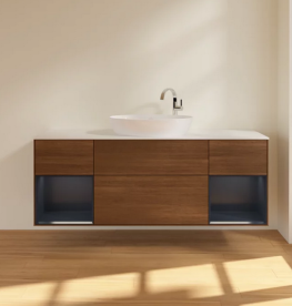 Тумба под раковину Villeroy & Boch Finion 160х50,1 см с подсветкой МДФ шпон грецкого ореха/стекло белое матовое F981HGGN