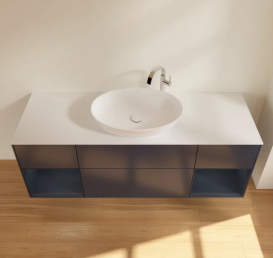 Тумба под раковину Villeroy & Boch Finion 160х50,1 см с подсветкой МДФ темно-синий матовый лак/стекло белое матовое F981HGHG