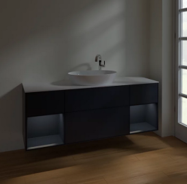 Тумба под раковину Villeroy & Boch Finion 160х50,1 см с подсветкой МДФ темно-синий матовый лак/стекло белое матовое F981HGHG