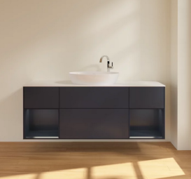 Тумба под раковину Villeroy & Boch Finion 160х50,1 см с подсветкой МДФ темно-синий матовый лак/стекло белое матовое F981HGHG
