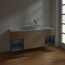 Тумба под раковину Villeroy & Boch Finion 160х50,1 см с подсветкой МДФ шпон дуба/стекло белое матовое F981HGPC