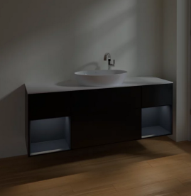 Тумба под раковину Villeroy & Boch Finion 160х50,1 см с подсветкой МДФ черный матовый лак/стекло белое матовое F981HGPD