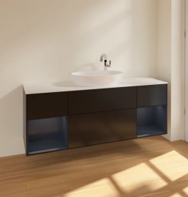 Тумба под раковину Villeroy & Boch Finion 160х50,1 см с подсветкой МДФ черный матовый лак/стекло белое матовое F981HGPD