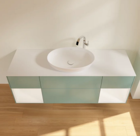 Тумба под раковину Villeroy & Boch Finion 160х50,1 см с подсветкой МДФ оливковый матовый лак/стекло белое матовое F981MTGM