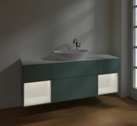 Тумба под раковину Villeroy & Boch Finion 160х50,1 см с подсветкой МДФ оливковый матовый лак/стекло белое матовое F981MTGM