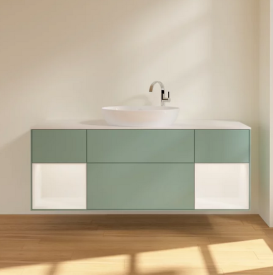 Тумба под раковину Villeroy & Boch Finion 160х50,1 см с подсветкой МДФ оливковый матовый лак/стекло белое матовое F981MTGM