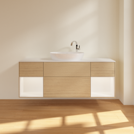 Тумба под раковину Villeroy & Boch Finion 160х50,1 см с подсветкой МДФ шпон дуба/стекло белое матовое F981MTPC