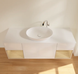 Тумба під раковину Villeroy & Boch Finion 160х50,1 см з підсвіткою МДФ білий глянцевий лак/скло біле матове F981PCGF