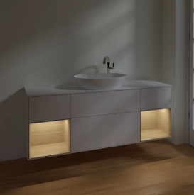 Тумба під раковину Villeroy & Boch Finion 160х50,1 см з підсвіткою МДФ білий глянцевий лак/скло біле матове F981PCGF