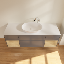 Тумба под раковину Villeroy & Boch Finion 160х50,1 см с подсветкой МДФ антрацит матовый лак/стекло белое матовое F981PCGK