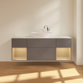 Тумба под раковину Villeroy & Boch Finion 160х50,1 см с подсветкой МДФ антрацит матовый лак/стекло белое матовое F981PCGK